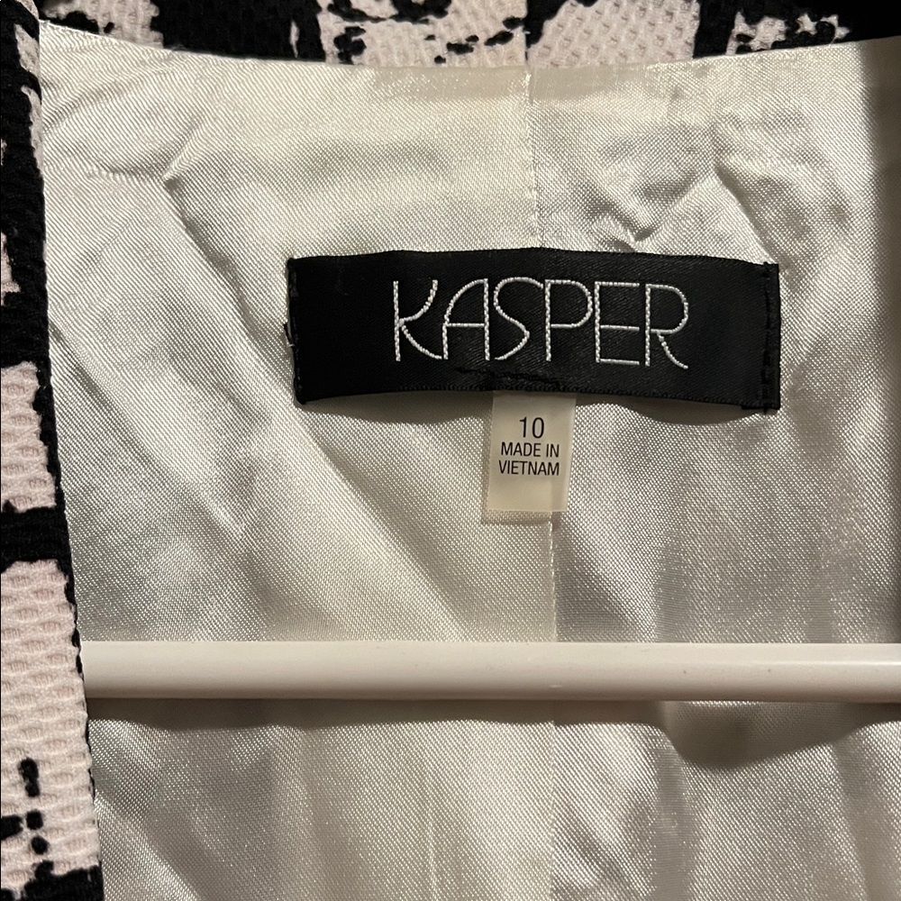 Kasper Monochrome Grid Pattern Blazer - Black & White Geometric - Size 10 - Picture 3 of 6